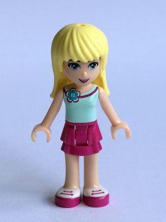 LEGO Minifigure-Stephanie, Magenta Layered Skirt, Light Aqua Top with Flower-Friends-FRND127-Creative Brick Builders